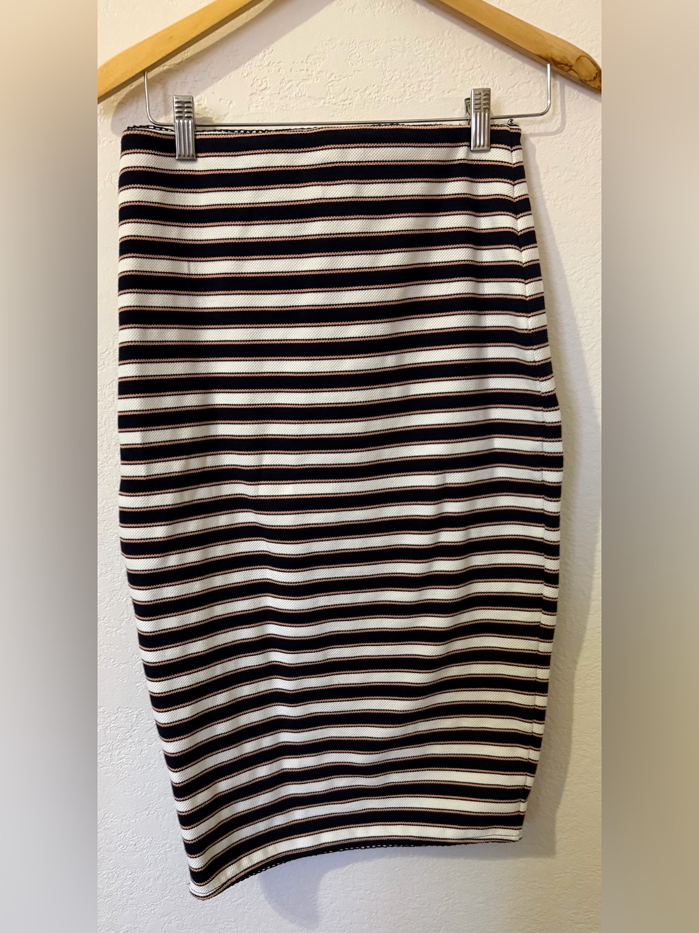 Lovers and friends Striped Navy, Pink & White Pencil Midi Skirt - M